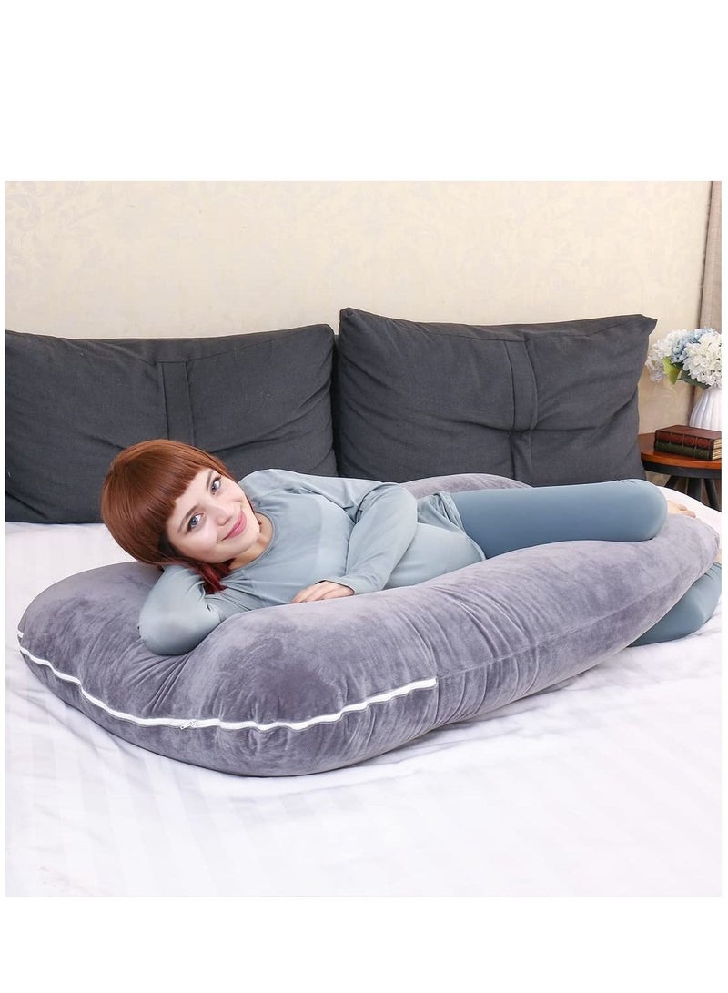 U-Shaped Maternity Pillow Maternity Full Body Pillow Maternity Sleep Pillow For Back Legs and Abdomen Support Grey