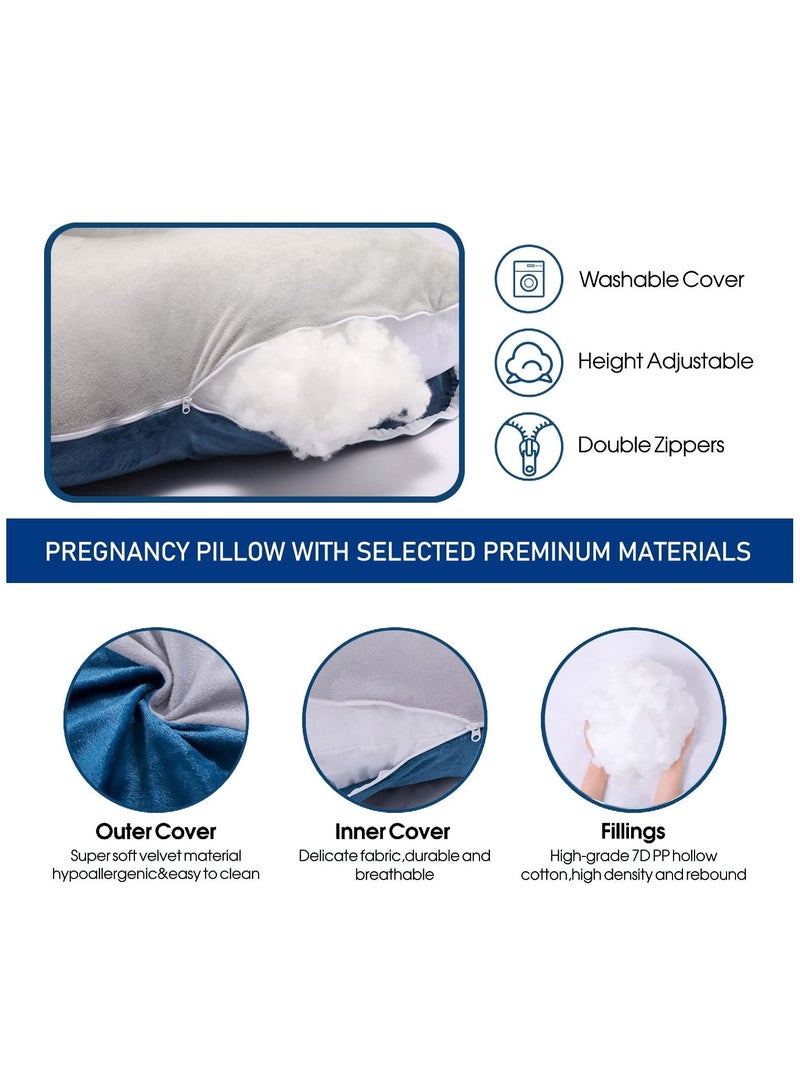 Pregnancy Maternity Pillows for Sleeping 55 Inches U-Shape Full Body Pillow Support - for Back, Hips, Legs, Belly for Pregnant Women with Removable Washable Velvet Cover