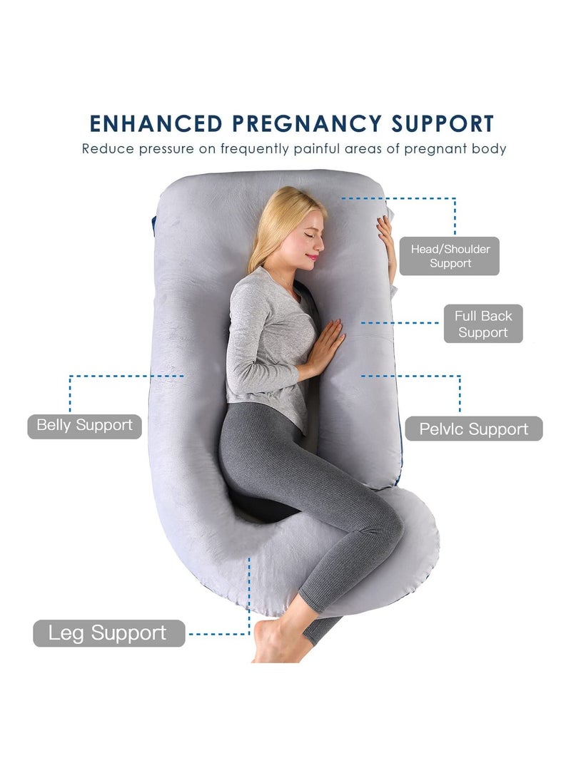 Pregnancy Maternity Pillows for Sleeping 55 Inches U-Shape Full Body Pillow Support - for Back, Hips, Legs, Belly for Pregnant Women with Removable Washable Velvet Cover