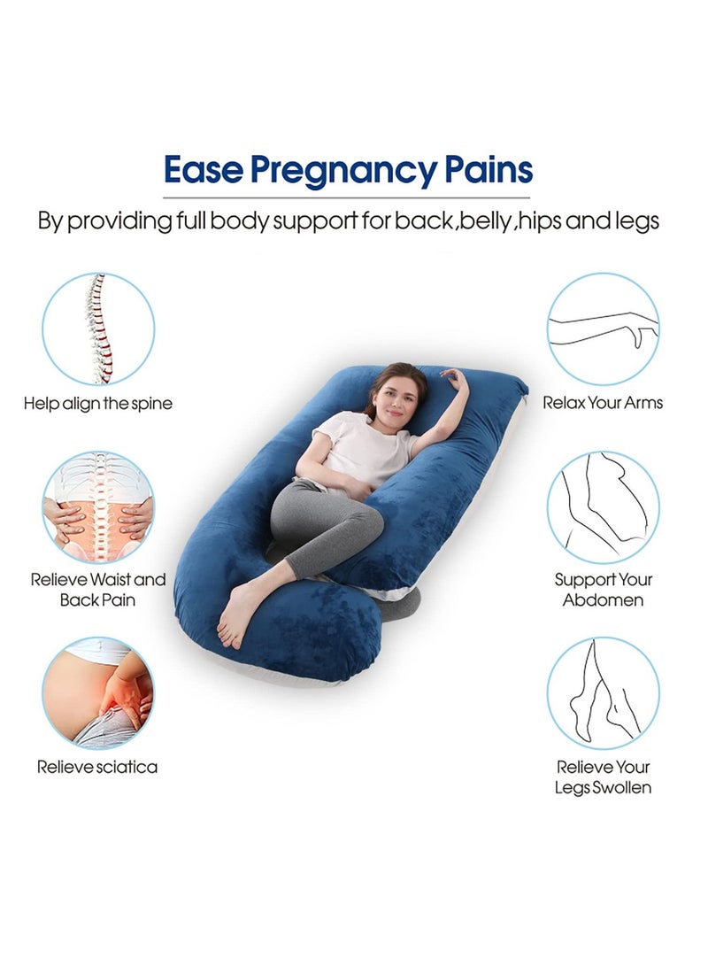 Pregnancy Maternity Pillows for Sleeping 55 Inches U-Shape Full Body Pillow Support - for Back, Hips, Legs, Belly for Pregnant Women with Removable Washable Velvet Cover