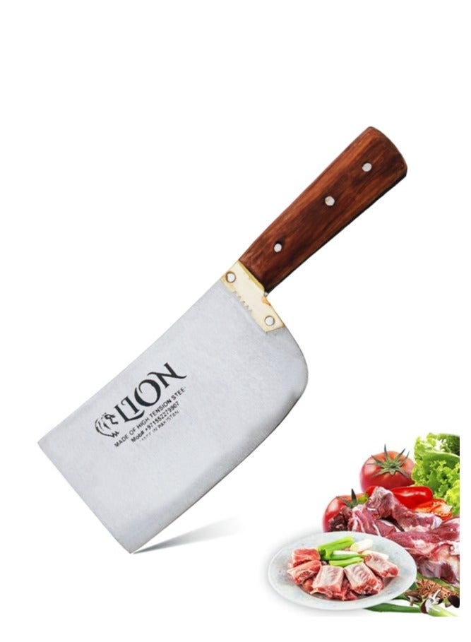 Lion Meat Chopper & Heavy Duty Boning Cleaver for Effortless Meat Prep - High Tension Steel, Razor-Sharp Edge, Comfortable Wooden Grip, Ideal for Chopping, Slicing, and Boning All Types of Meat