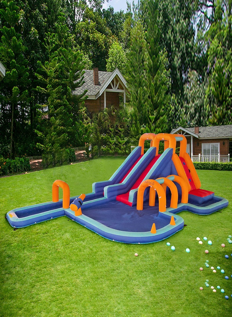 Kids Water Slide Infinity Splash Kids Outdoor Inflatable Mega Water Park with Twin Slide Blower Air Pump Climbing Wall and Water Sprayers