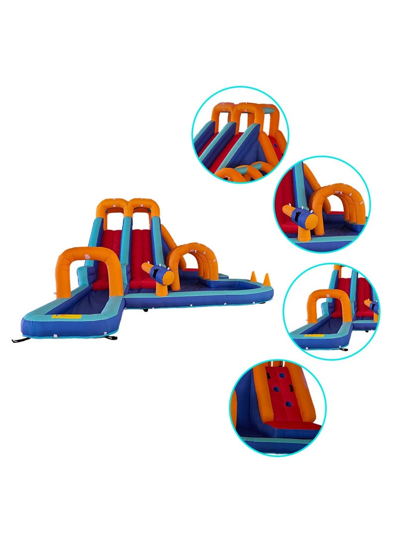 Kids Water Slide Infinity Splash Kids Outdoor Inflatable Mega Water Park with Twin Slide Blower Air Pump Climbing Wall and Water Sprayers