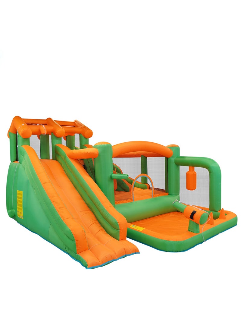 Kids Twin Water Slide with Bounce House Infinity Splash Kids Outdoor Inflatable Mega Water Park with Blower Air Pump Climbing Wall and Water Sprayers