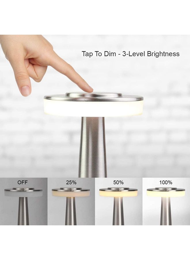 Rechargeable 3-Levels Brightness Night Light Portable LED Table Lamp with Touch Sensor Silver 21 x 9cm