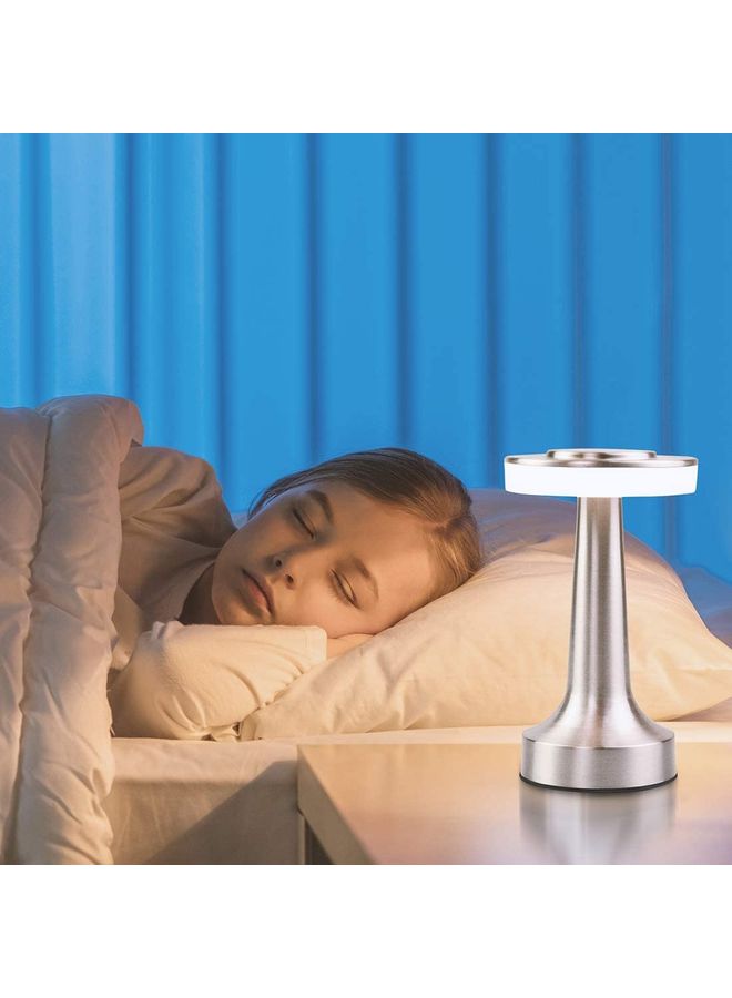 Rechargeable 3-Levels Brightness Night Light Portable LED Table Lamp with Touch Sensor Silver 21 x 9cm