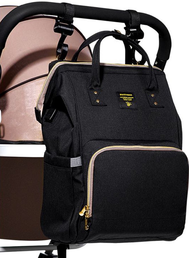 Multifunctional Baby Diaper Bag With Usb And Hooks, Waterproof Pocket, 6-9 Months - Black