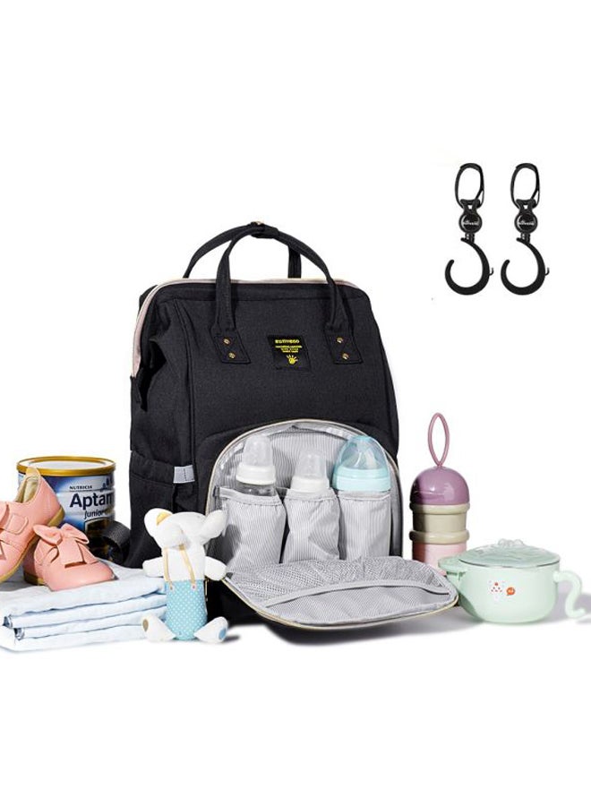 Multifunctional Baby Diaper Bag With Usb And Hooks, Waterproof Pocket, 6-9 Months - Black