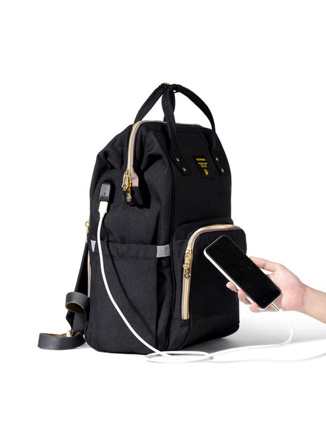 Multifunctional Baby Diaper Bag With Usb And Hooks, Waterproof Pocket, 6-9 Months - Black