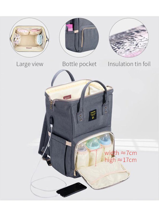 Multifunctional Baby Diaper Bag With Usb And Hooks, Waterproof Pocket, - Grey