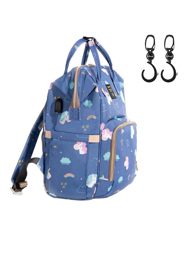 Unicorn Printed Diaper Bag With USB And Hooks, Blue/Pink/Yellow - SN_DP_USBUBHK