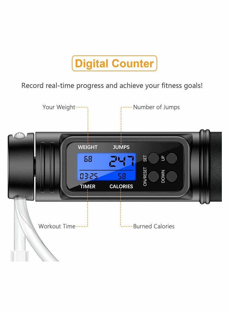 Jump Rope Adjustable Multifun Speed Skipping with Calorie Counter Cordless Digital and Alarm Reminder for Fitness Exercise Workout Boxing MMA Gym Lose Fat