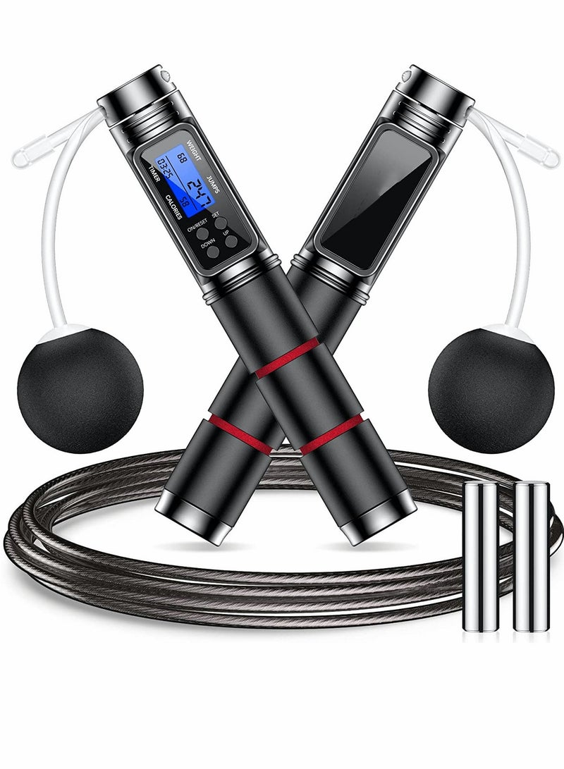 Jump Rope Adjustable Multifun Speed Skipping with Calorie Counter Cordless Digital and Alarm Reminder for Fitness Exercise Workout Boxing MMA Gym Lose Fat
