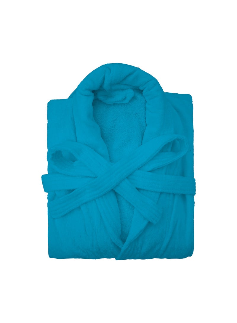 380 GSM Unisex Cotton Fleece Bathrobe Skin-friendly Breathable Nightgown Simple Hooded Home Clothes Peacock Blue