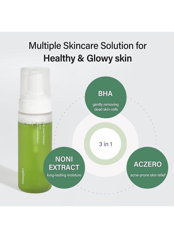 Noni Acne Bubble Cleanser | Mild Formula Face Wash for Sensitive to Oily Dry Combination Skin Calming, Soothing, Exfoliating, 155ml