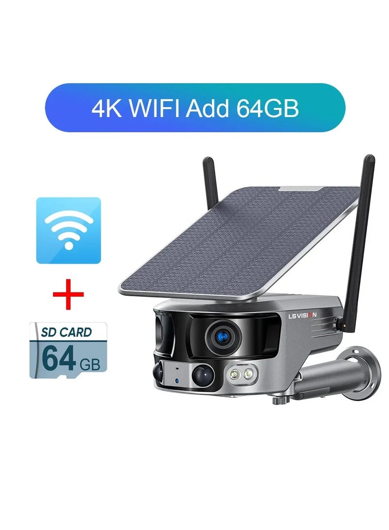 LS VISION 4K 180° Ultra Wide View Angle 4G Solar Security Camera Outdoor WIFI 4X Zoom Dual Lens PIR Human Detection CCTV Camera