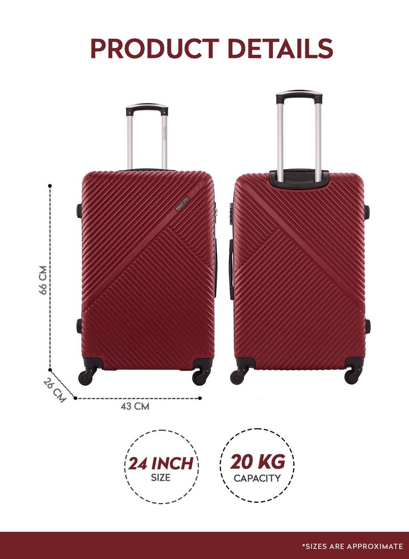 Vizro ABS Hardside Spinner Check In Medium Luggage Trolley 24 Inch Burgundy