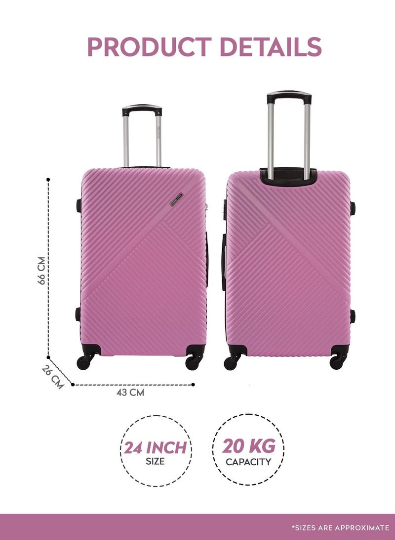 Vizro ABS Hardside Spinner Check In Medium Luggage Trolley 24 Inch Pink