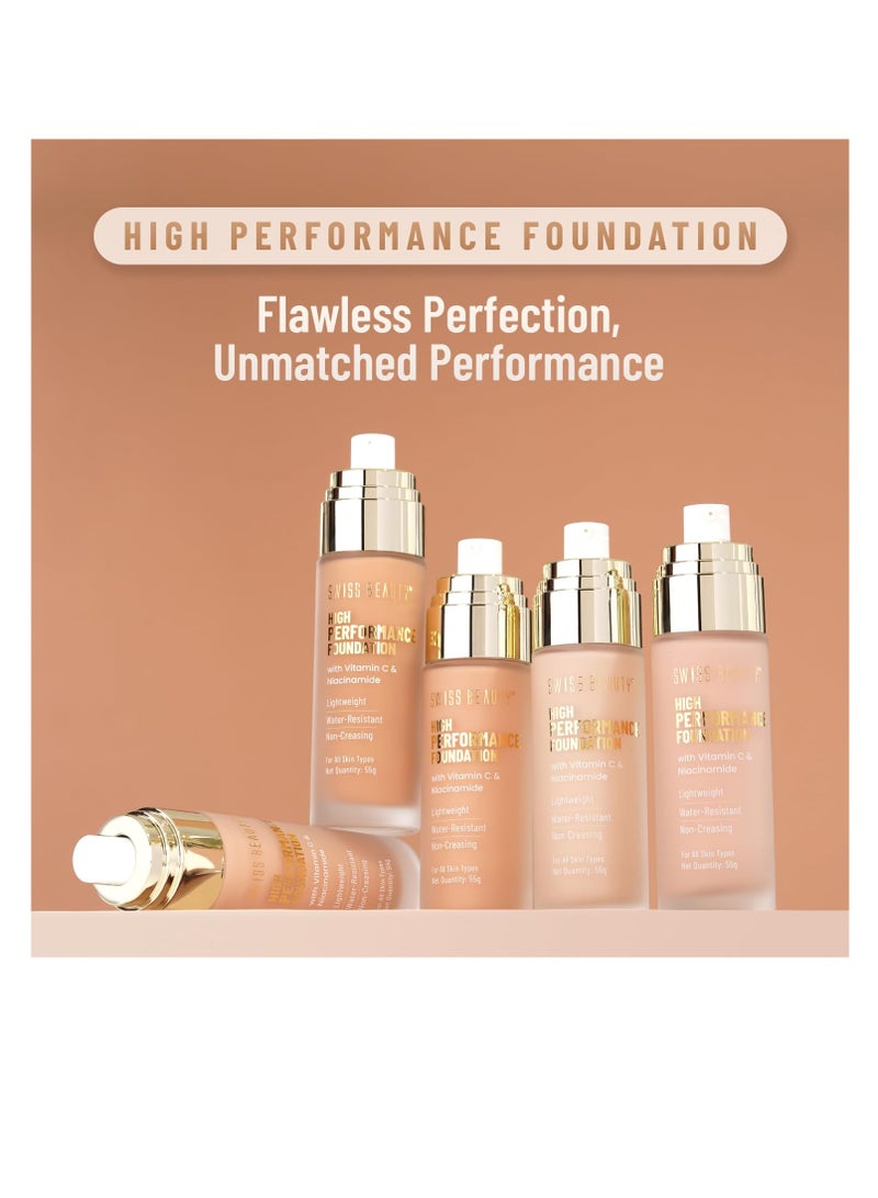 Swiss Beauty High Performance Foundation Water Resistant Medium to Buildable Coverage Lightweight Easy to Blend With Vitamin C and Niacinamide Classic Ivory 55g