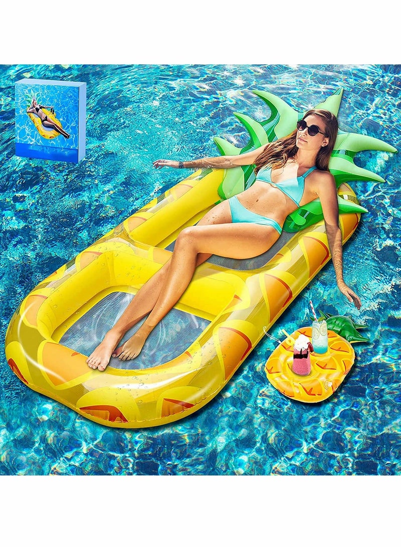 Pool Inflatable Floats Adult, Giant Pineapple Inflatable Pool Floats With Cup Holder,170 CM Beach Floaties Lounge Luxury Recliner