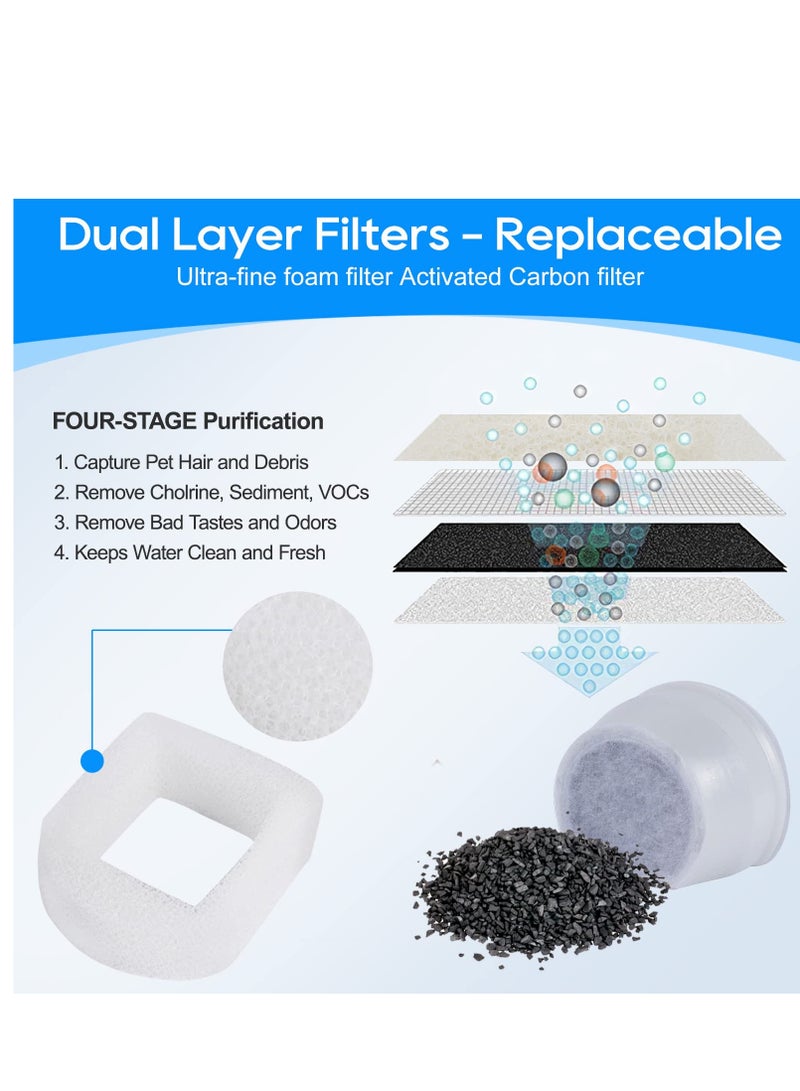 Sponge Filter for Cat Fountain Replacement, Pet Water Fountain Foam Pre-Sponge Filter & Replacement Carbon Filters, Water Dispenser Filter Accessories for Pet Dog Cat Rabbit Drinking Fountain (8+8)