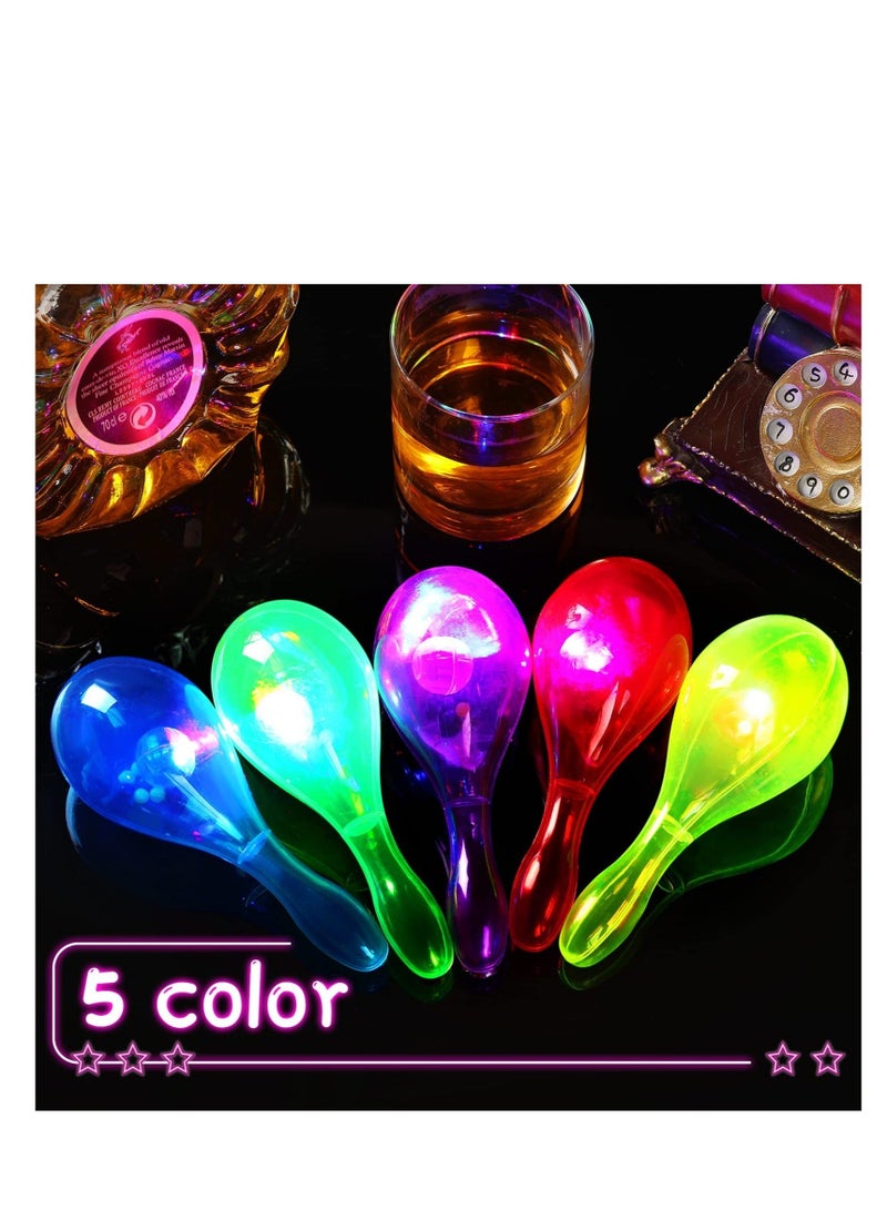 Maracas Fiesta Party Favors, LED Flashing Shaker Neon, 10 Pcs 6.3 Inch Light up Mini Plastic Maracas, Mexican Decorations Noisemaker, for Kids and Themed Birthday Party Decor (5 Colors)