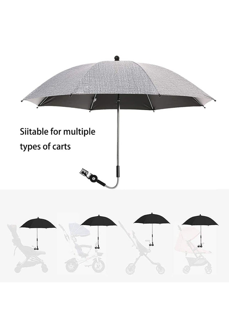 Baby Stroller Parasol, 75 cm Sunshade with Clip Universal Stroller UV Protection Umbrella 50+ Adjustable 360 Degree Waterproof Umbrella for Strollers, Strollers, Wheelchairs, Beach Chair - Gray