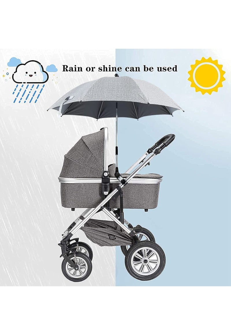 Baby Stroller Parasol, 75 cm Sunshade with Clip Universal Stroller UV Protection Umbrella 50+ Adjustable 360 Degree Waterproof Umbrella for Strollers, Strollers, Wheelchairs, Beach Chair - Gray