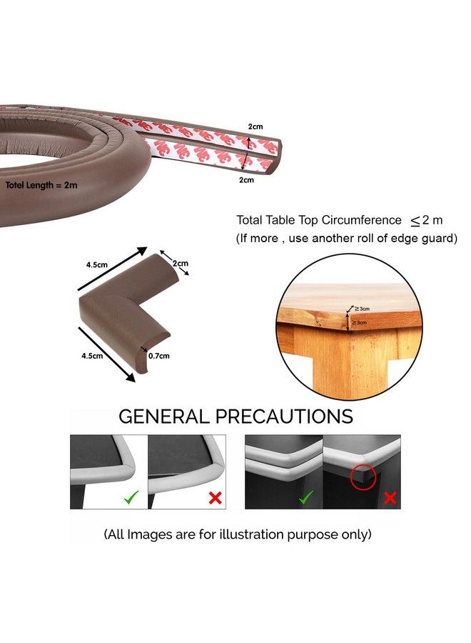 (Set Of 5) Baby Proofing Combo Of L Shaped 2 Mtr Medium Edge Guard With 4 Corner Protectors For Sharp Edges For Babiesd. Brown