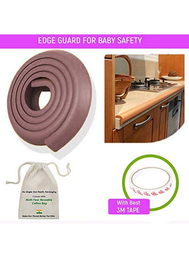 (Set Of 5) Baby Proofing Combo Of L Shaped 2 Mtr Medium Edge Guard With 4 Corner Protectors For Sharp Edges For Babiesd. Brown