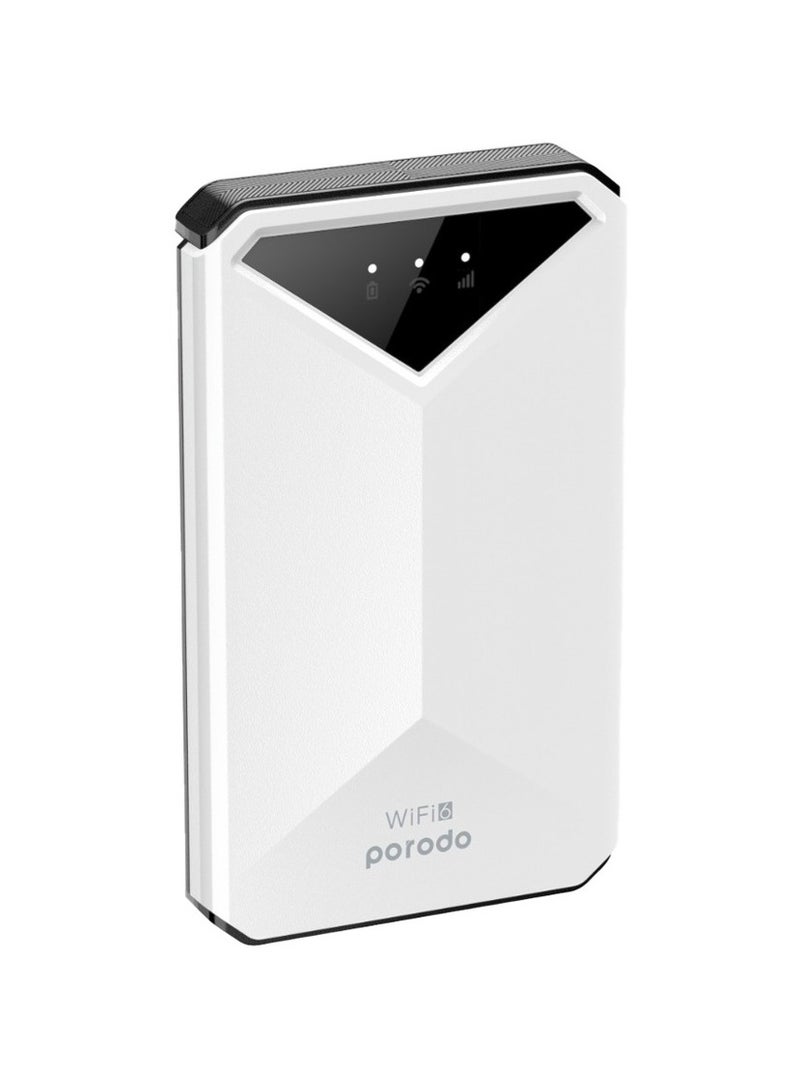 Pocket Router with 4G LTE & Wifi 6 / Nano/Micro Sim /10 Connected Devices / Secure Encryption / 8H Working Time / 2100mAh Battery - White