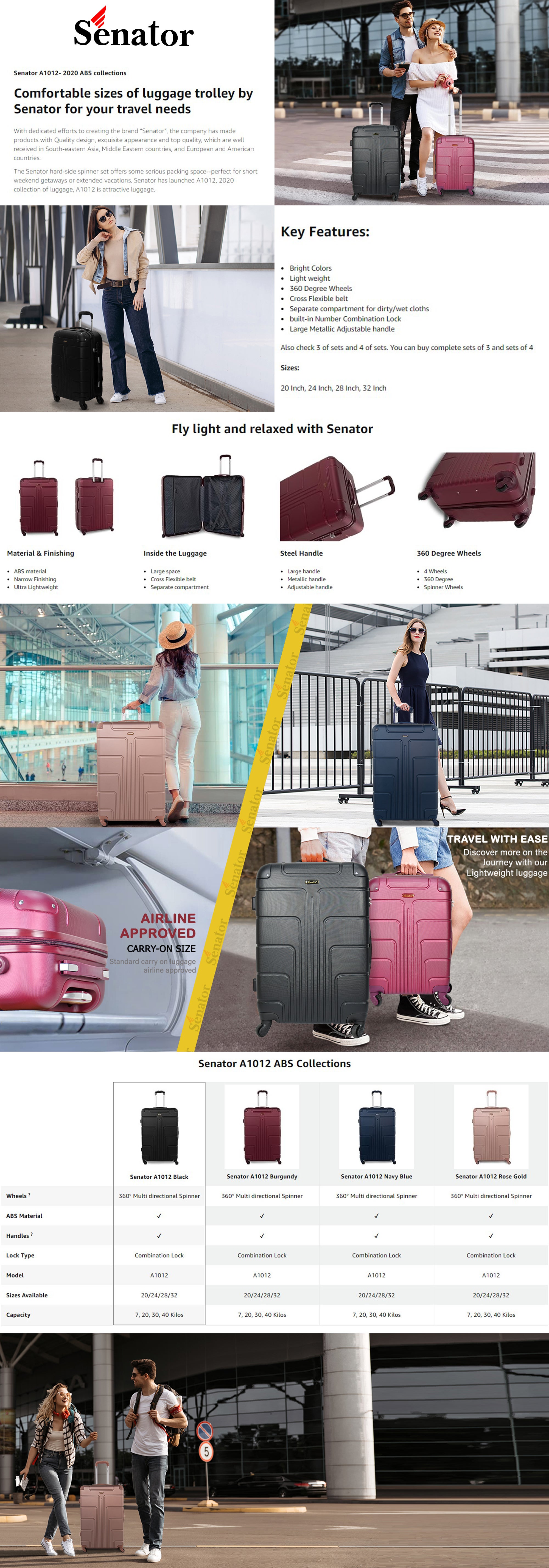 Hard Case Travel Bag Trolley Luggage Set of 3 ABS Lightweight Suitcase with 4 Spinner Wheels A1012 Silver