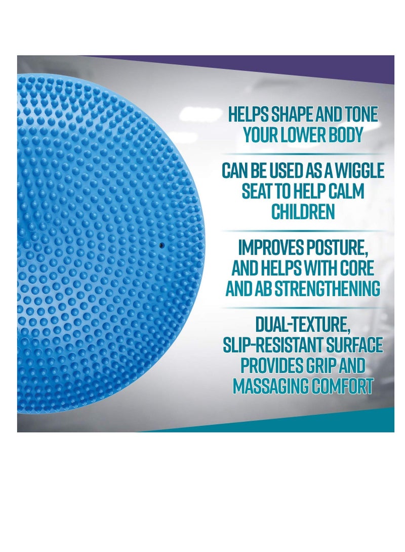 Inflated Air Stability Wobble Cushion w Air Pump Anti-Burst Wiggle Seat Toxin-Free Inflatable Exercise Fitness Core Balance Disc for Better Seating Therapy Sensory Cushion for School Chair