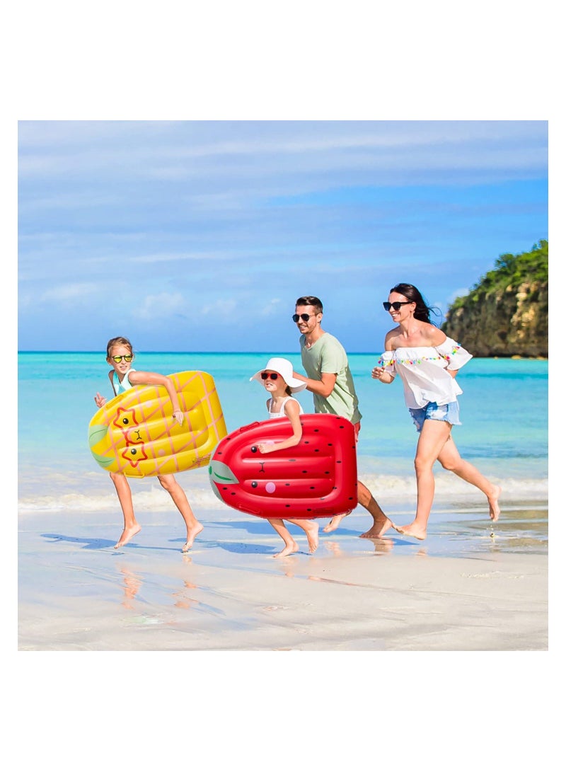 Inflatable Boogie Boards for Kids, Swimming Pool Floating Boards, Surf Bodyboard with Handles Pineapple Strawberry, Learn to Swim Summer Water Fun Toys for Pool Beach Outdoor Party (2Pcs)