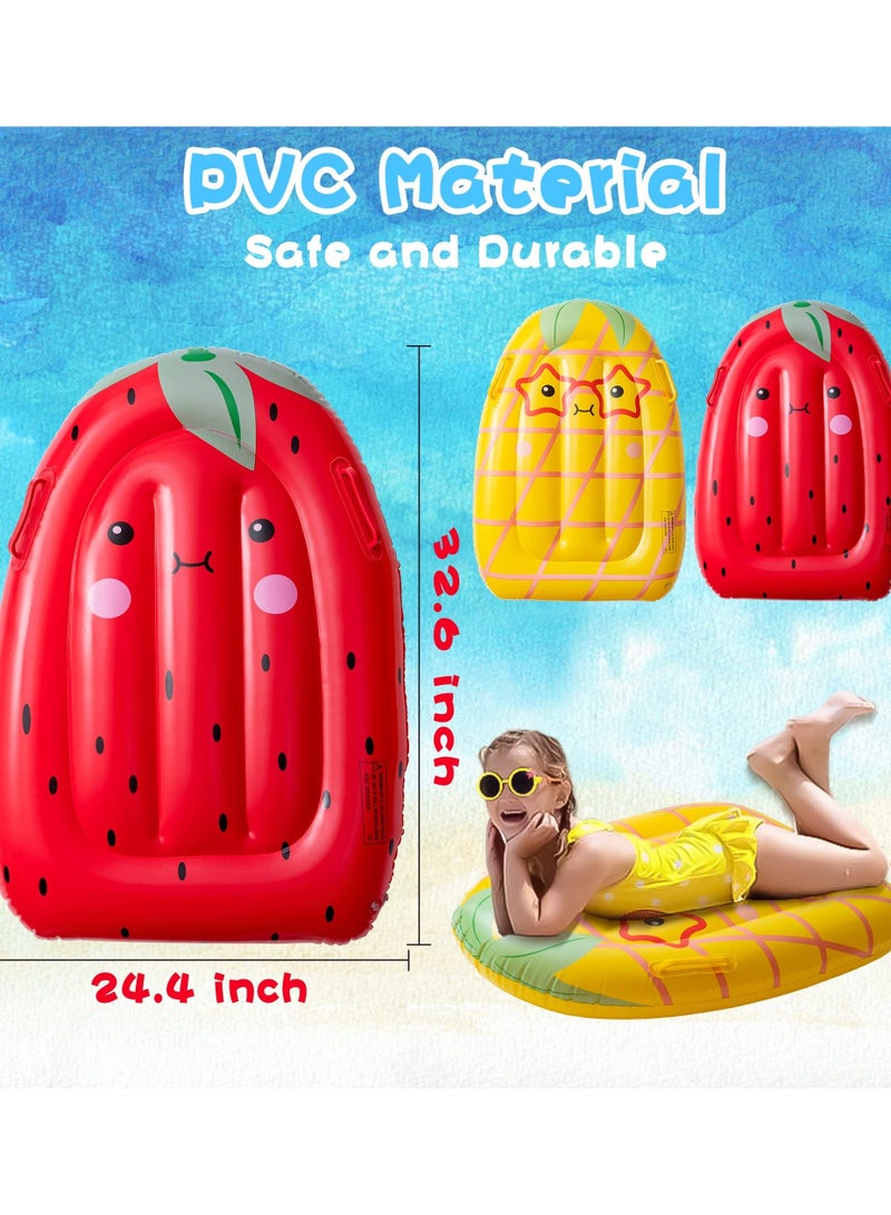 Inflatable Boogie Boards for Kids, Swimming Pool Floating Boards, Surf Bodyboard with Handles Pineapple Strawberry, Learn to Swim Summer Water Fun Toys for Pool Beach Outdoor Party (2Pcs)