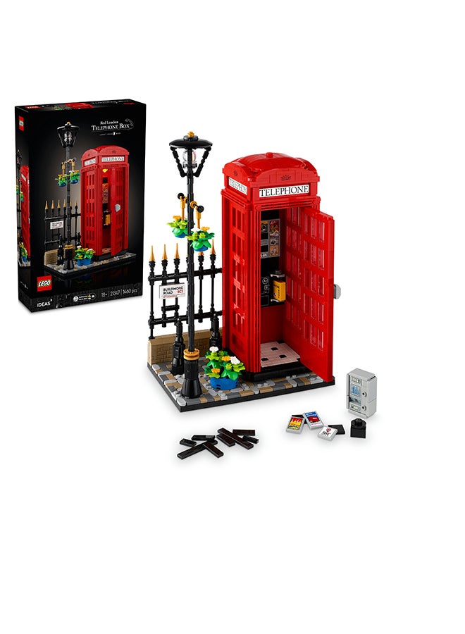 21347 Ideas Red London Telephone Box Model For Adults, Creative Gift Idea For Travel-Lovers, Iconic Souvenir Set, Mobile Phone Holder, Home Or Office Décor (1,460 Pieces)