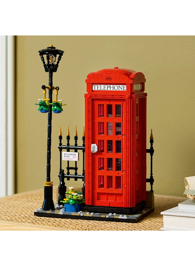 21347 Ideas Red London Telephone Box Model For Adults, Creative Gift Idea For Travel-Lovers, Iconic Souvenir Set, Mobile Phone Holder, Home Or Office Décor (1,460 Pieces)