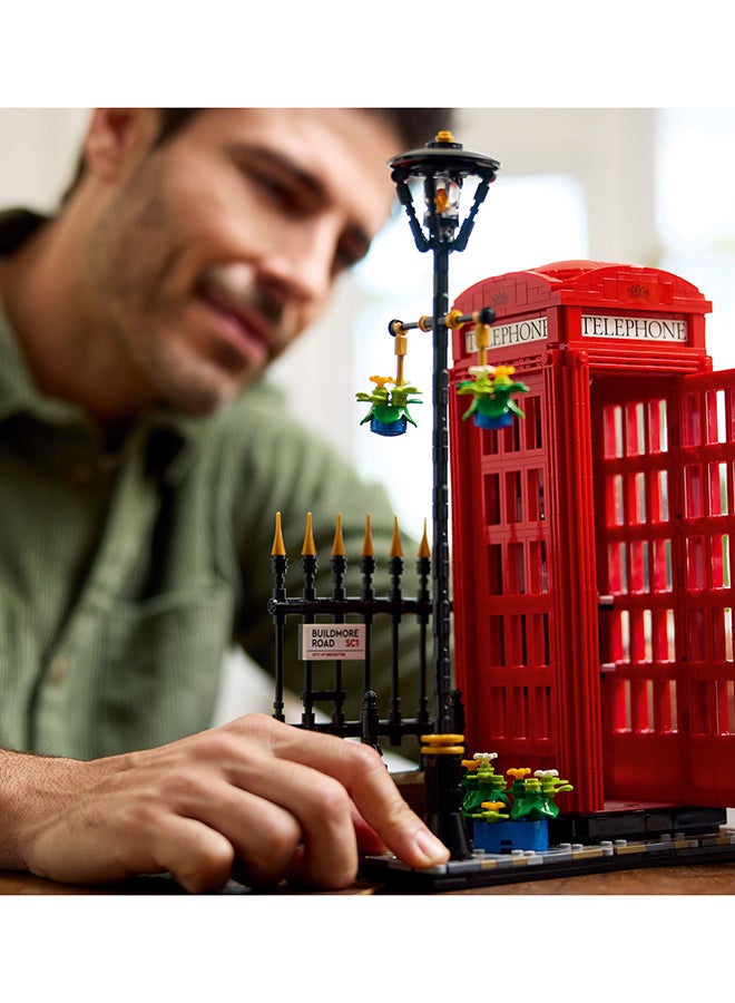 21347 Ideas Red London Telephone Box Model For Adults, Creative Gift Idea For Travel-Lovers, Iconic Souvenir Set, Mobile Phone Holder, Home Or Office Décor (1,460 Pieces)