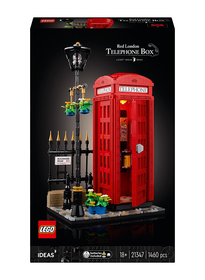 21347 Ideas Red London Telephone Box Model For Adults, Creative Gift Idea For Travel-Lovers, Iconic Souvenir Set, Mobile Phone Holder, Home Or Office Décor (1,460 Pieces)