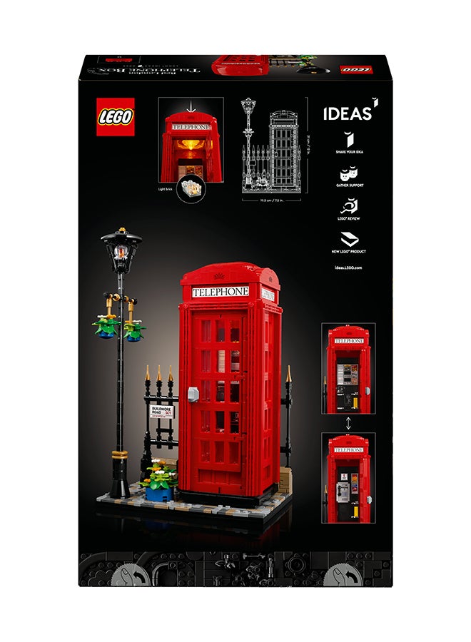 21347 Ideas Red London Telephone Box Model For Adults, Creative Gift Idea For Travel-Lovers, Iconic Souvenir Set, Mobile Phone Holder, Home Or Office Décor (1,460 Pieces)
