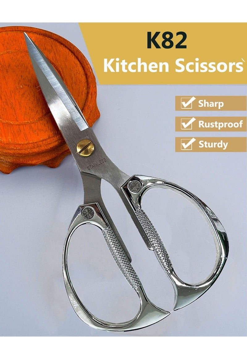 Kitchen Scissors, Heavy Duty Stainless Steel Kitchen Shears, Multi-Purpose Kitchen Shears, Non Slip Sharp Cooking Scissors for Kitchen, Chicken, Poultry, Fish, Meat, Herbs (Silver)