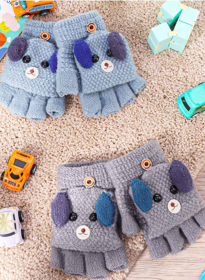 Children's Kids Half Finger Gloves, 2 Pairs Kids Warm Winter Gloves, Fingerless Knitted Warm Winter Gloves for Boy Girl,4-9Y