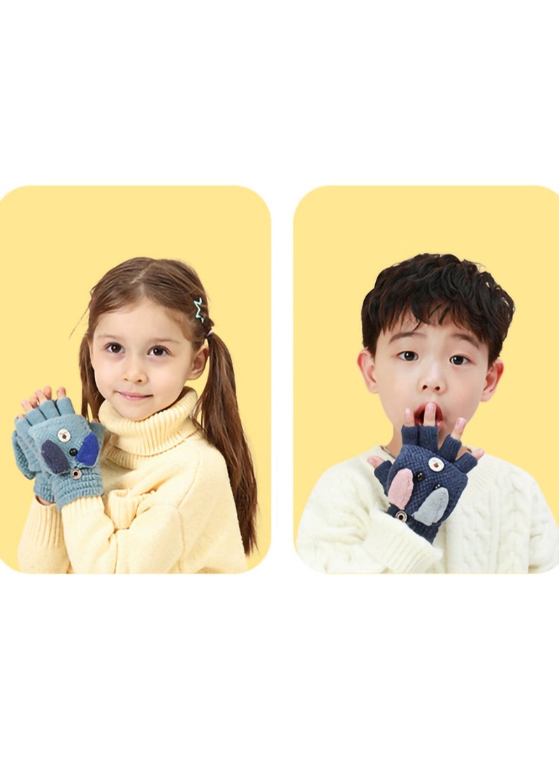 Children's Kids Half Finger Gloves, 2 Pairs Kids Warm Winter Gloves, Fingerless Knitted Warm Winter Gloves for Boy Girl,4-9Y