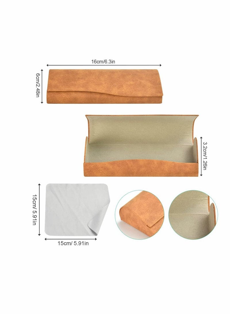 KASTWAVE Hard Shell Sunglasses Case Leather Glasses Case Protective Sunglasses Pouch Holder Storage Eye Glasses Pouch Carry Case with Cleaning Cloth for Men and Women (2 Pcs Yellow and Gray)