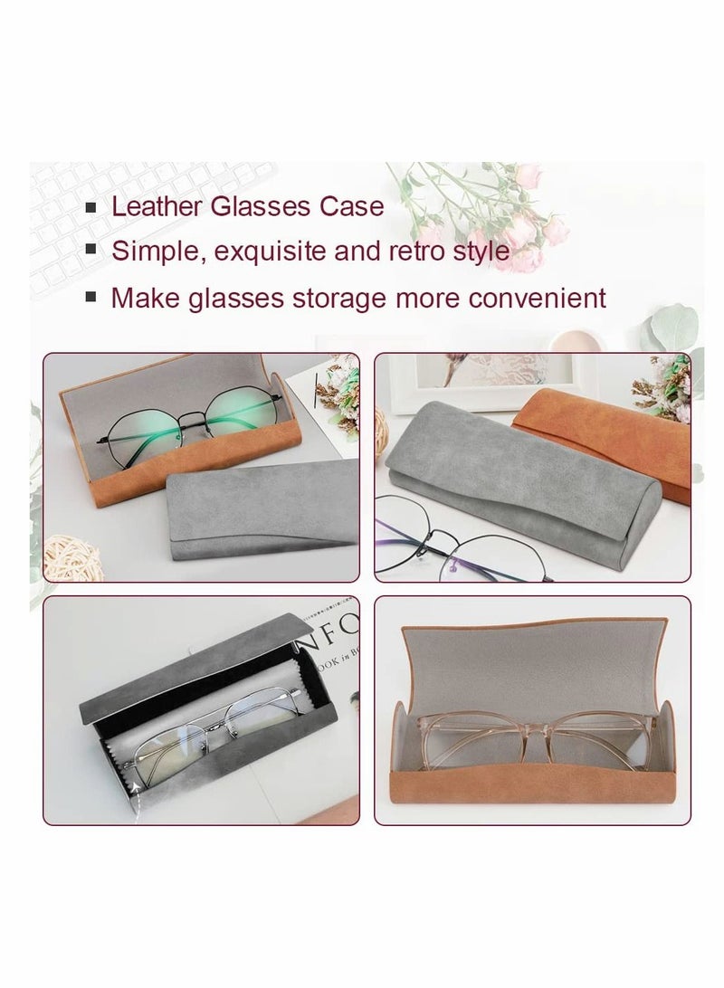 KASTWAVE Hard Shell Sunglasses Case Leather Glasses Case Protective Sunglasses Pouch Holder Storage Eye Glasses Pouch Carry Case with Cleaning Cloth for Men and Women (2 Pcs Yellow and Gray)