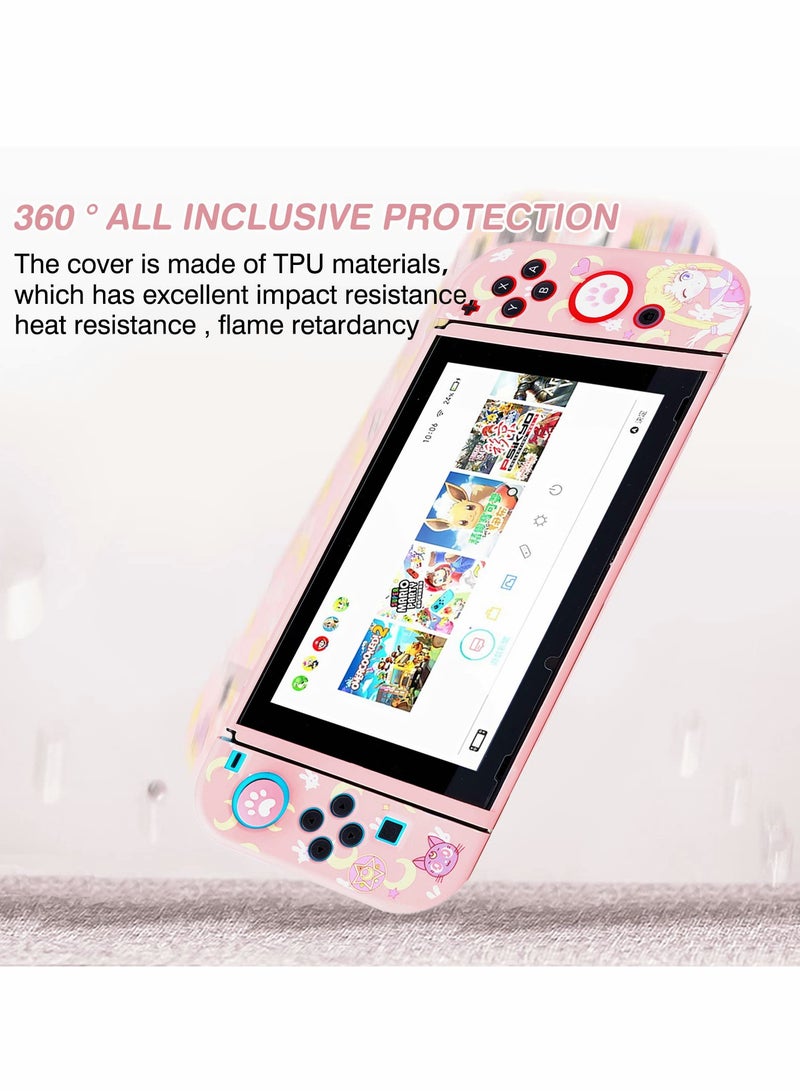 Protective Case for Nintendo Switch Cute Soft Slim Grip Cover Shell for Console and Joy Con with Screen Protector Thumb Grips Anti Scratch