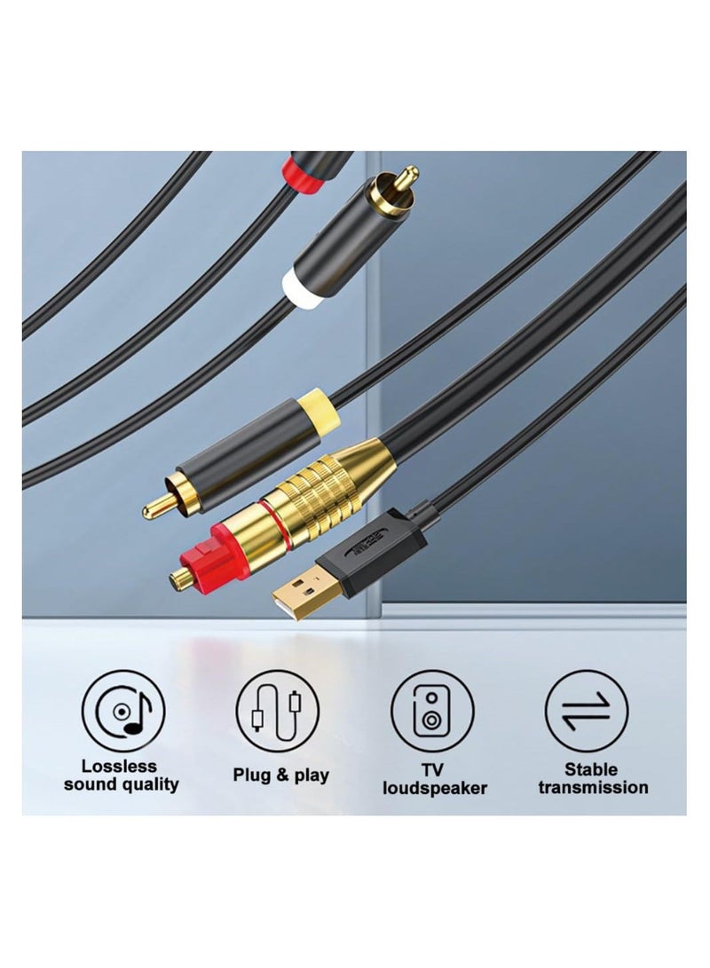 AV300 Digital to Analog Audio Conversion Cable, Digital SPDIF/Optical & Coaxial to Analog L/R RCA & 3.5mm AUX Stereo Audio Cable for Xbox/ for PS4/ for PS5/ TV/ Home Stereo (3M)