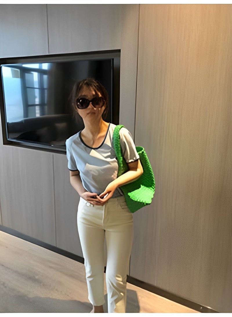 Women's Woven Bag Vegan Leather Tote Bag Large Summer Beach Travel Handbag and Purse Retro Handmade Shoulder Bag