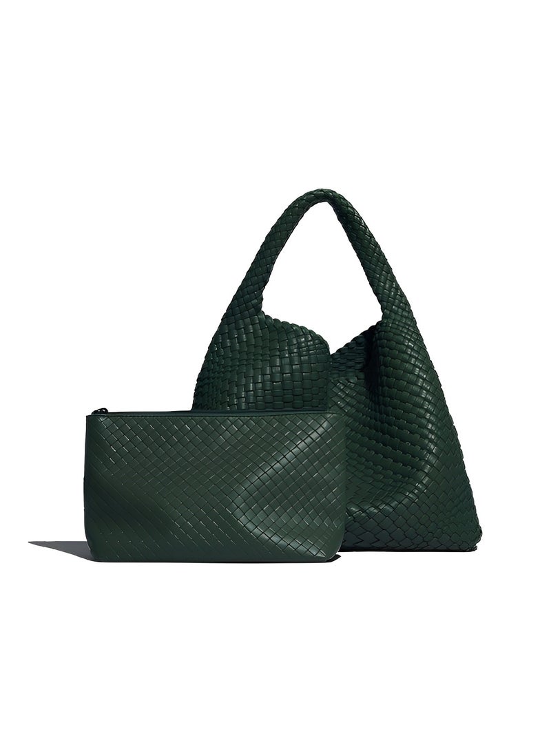 Women's Woven Bag Vegan Leather Tote Bag Large Summer Beach Travel Handbag and Purse Retro Handmade Shoulder Bag