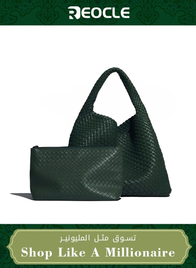 Women's Woven Bag Vegan Leather Tote Bag Large Summer Beach Travel Handbag and Purse Retro Handmade Shoulder Bag